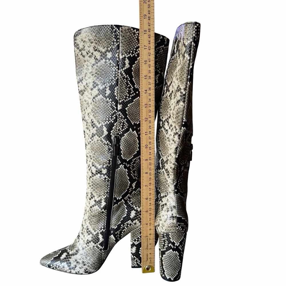 Knee High Snakeskin Print Boots Sz 6.5 Edgy Rocker Black Gray Mattison Glam Rock - Picture 8 of 10